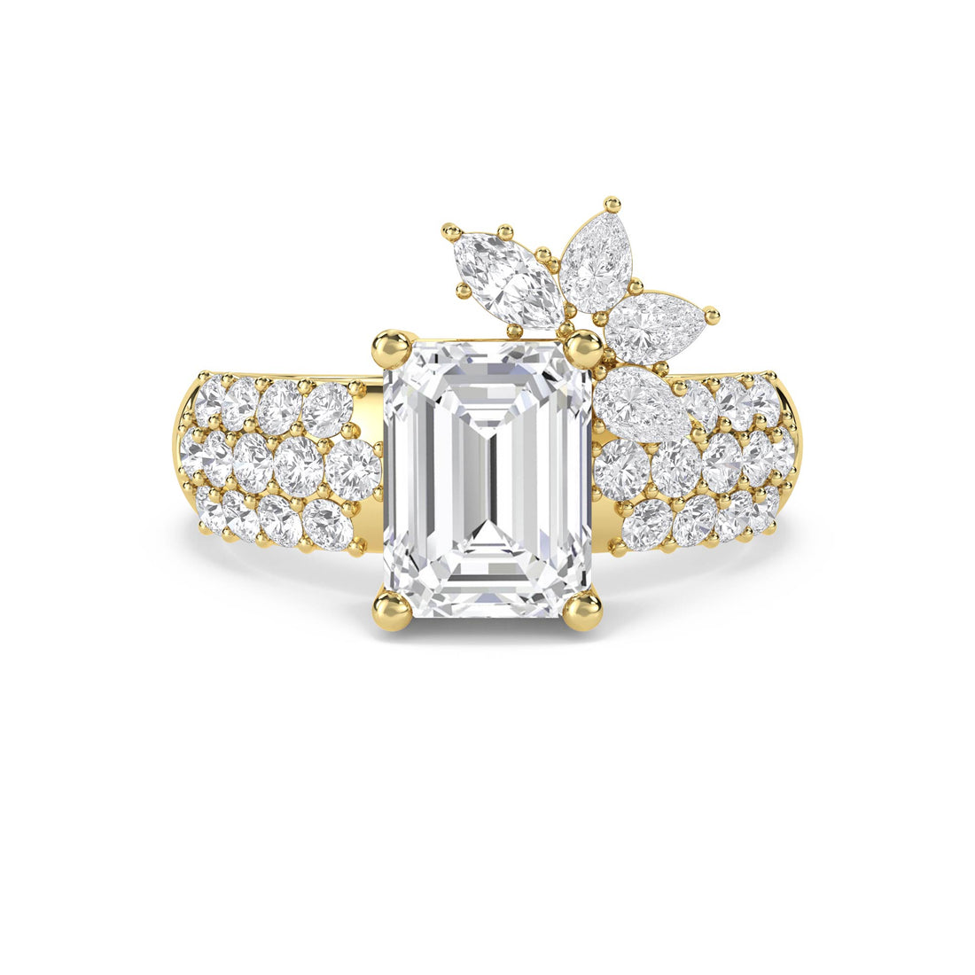 Emerald Cut Lab Grown Diamond Ring with Floral Diamond Cluster - image 1