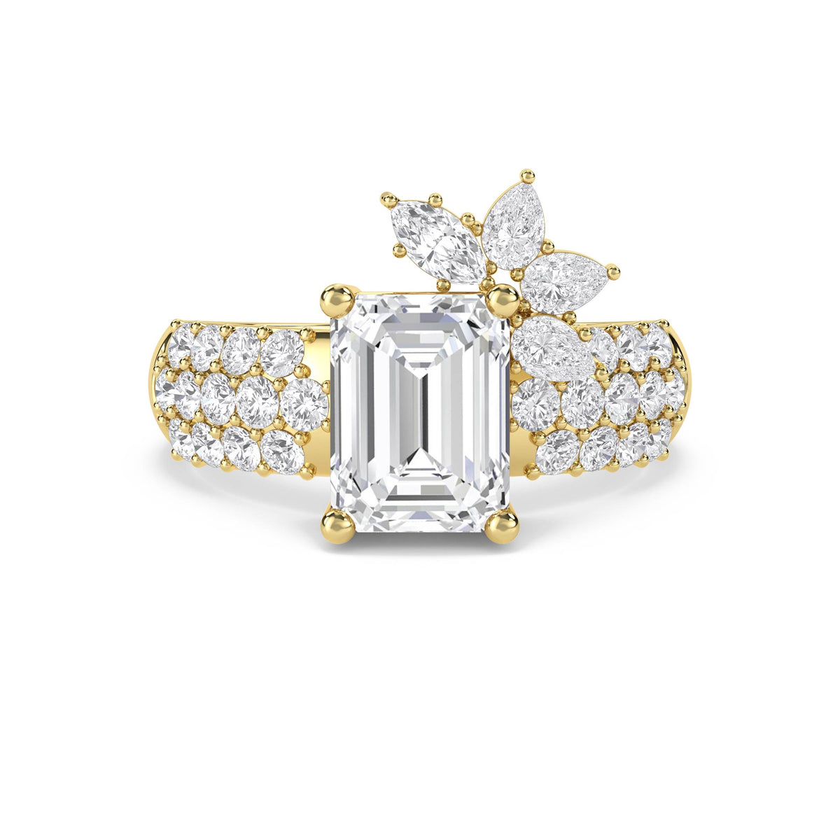 Emerald Cut Lab Grown Diamond Ring with Floral Diamond Cluster - image 1