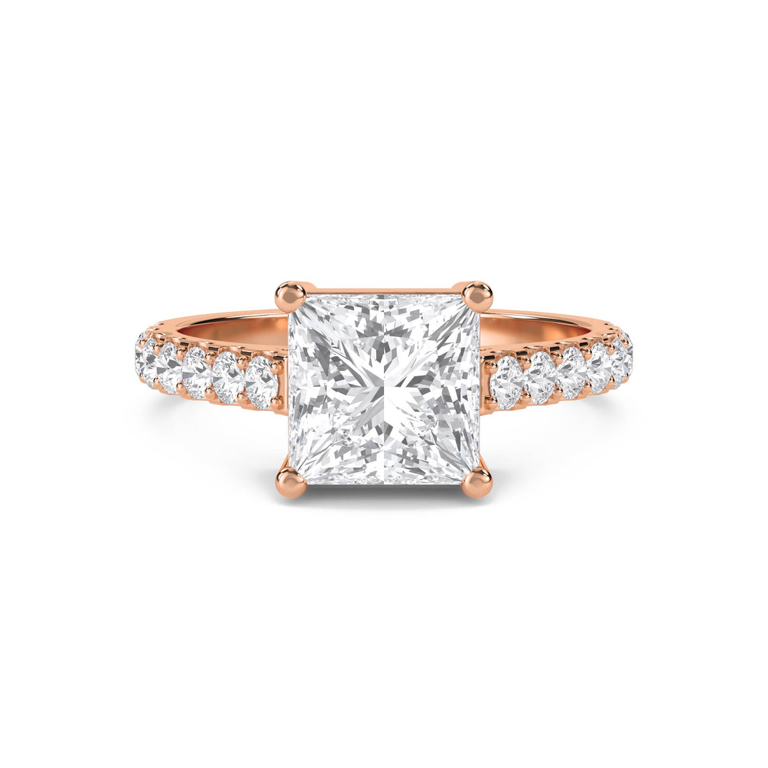 Princess Cut Lab Grown Diamond Solitaire Ring with Pavé Band