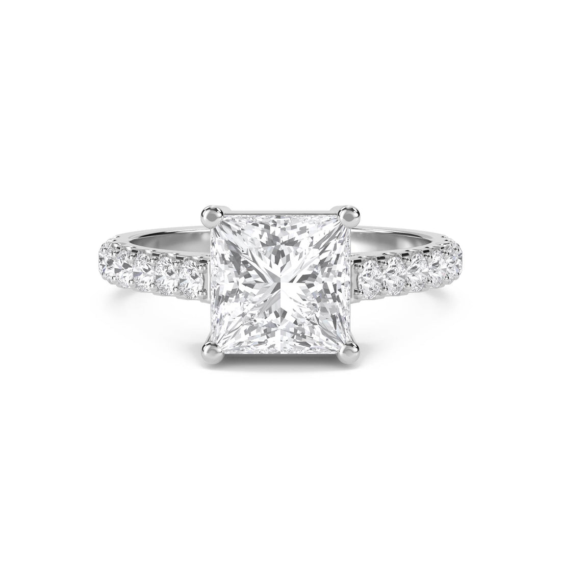 Princess Cut Lab Grown Diamond Solitaire Ring with Pavé Band