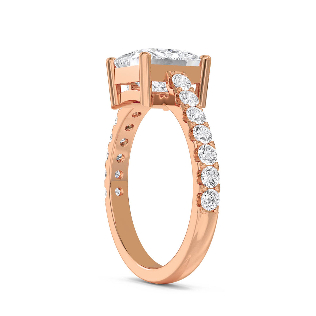 Princess Cut Lab Grown Diamond Solitaire Ring with Pavé Band