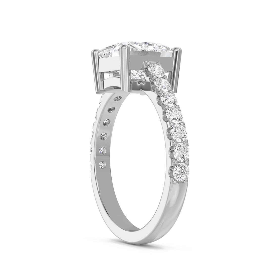 Princess Cut Lab Grown Diamond Solitaire Ring with Pavé Band (Silver)