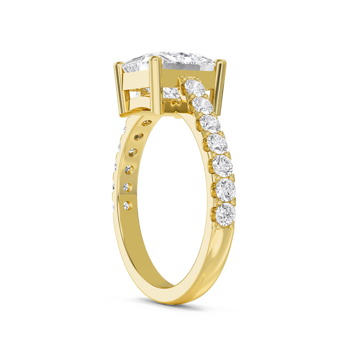 Princess Cut Lab Grown Diamond Solitaire Ring with Pavé Band