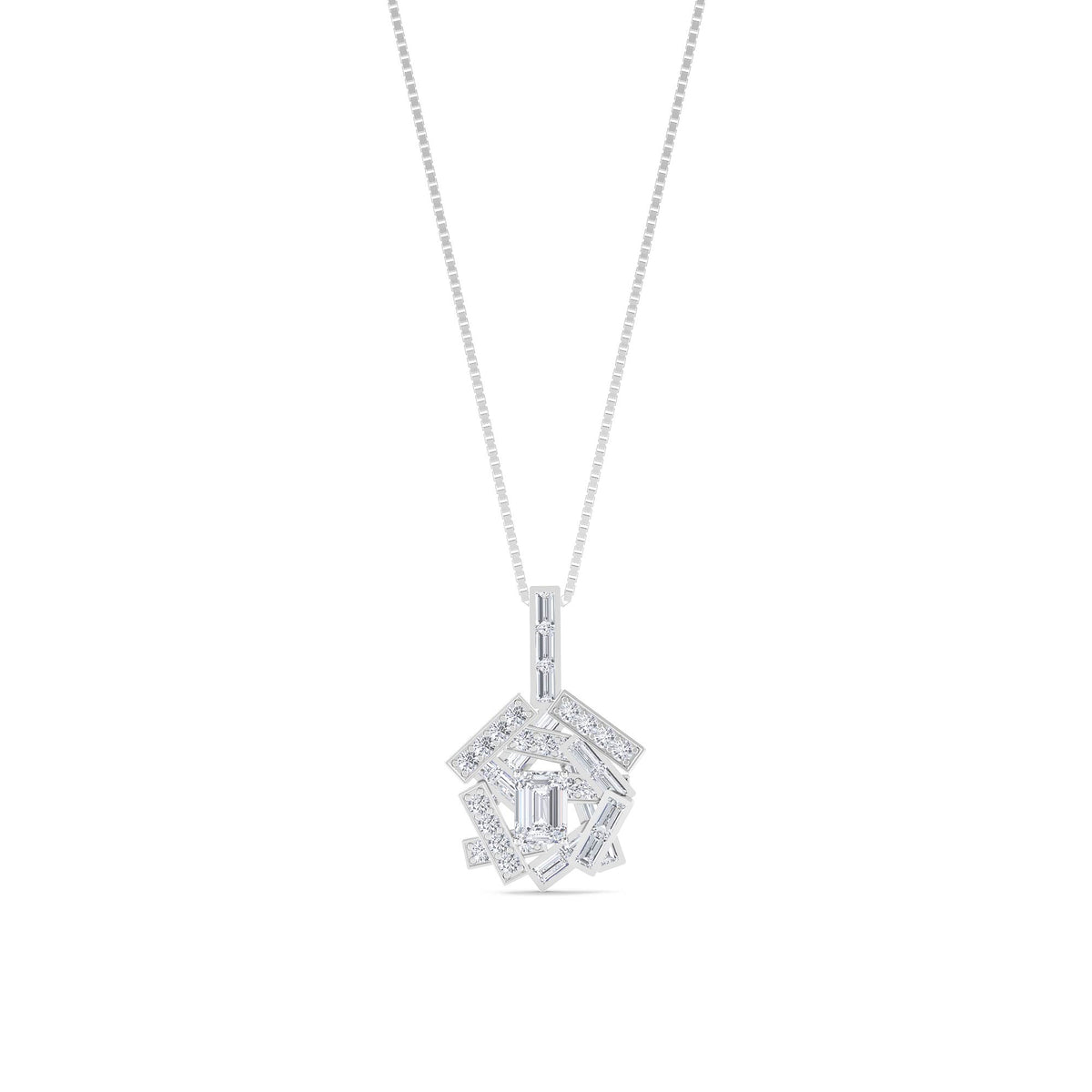 Emerald Cut Lab Grown Diamond Cluster Pendant (Silver) - image 1