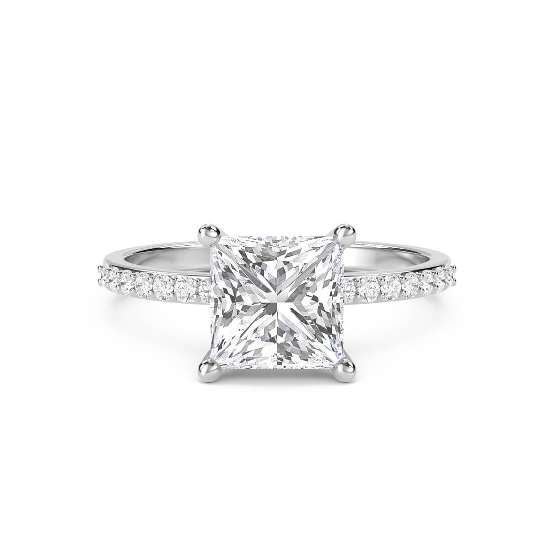 Princess Cut Diamond Ring with Pavé Band (Silver) - image 1