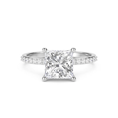 Princess Cut Diamond Ring with Pavé Band (Silver) - image 1
