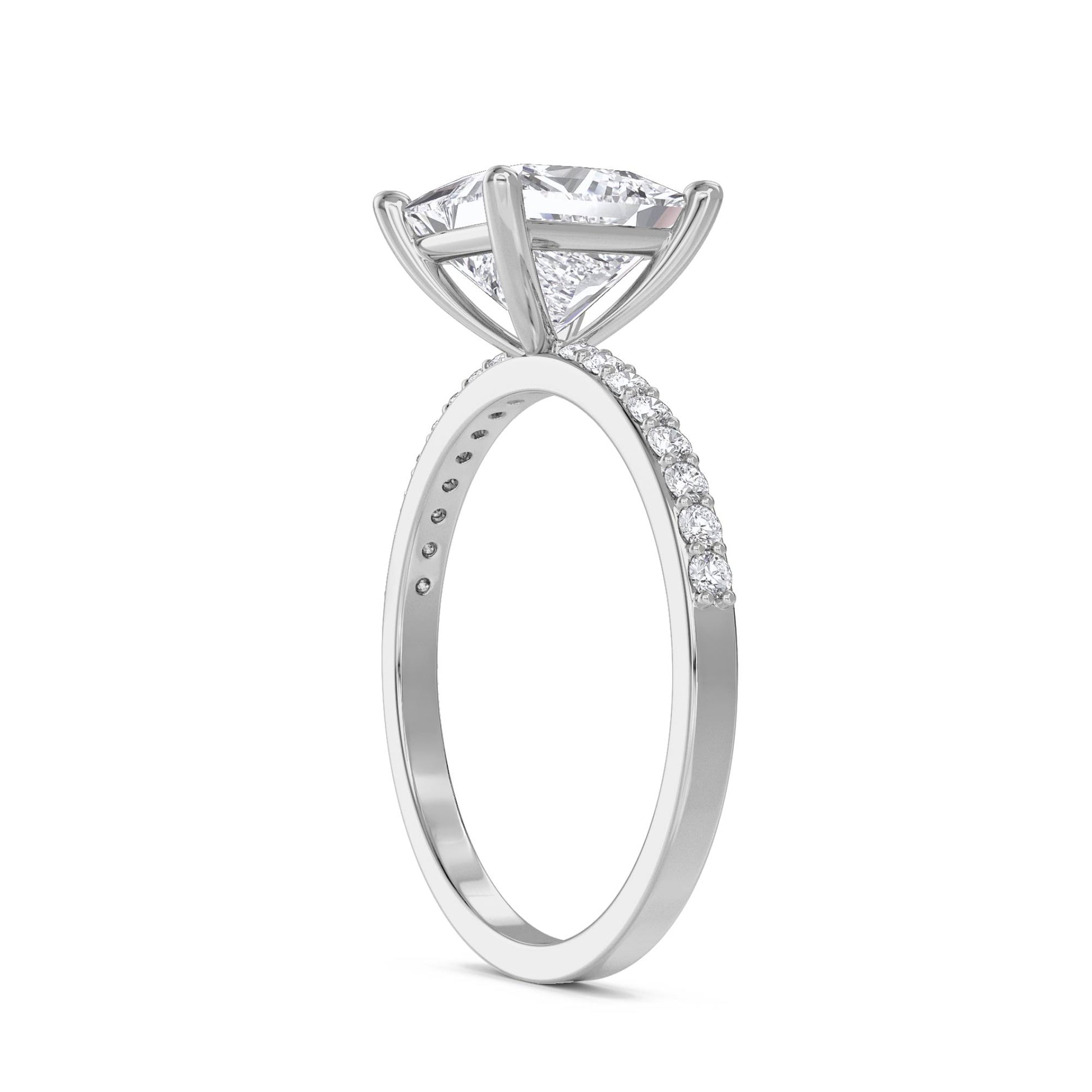Princess Cut Diamond Ring with Pavé Band (Silver) - image 2