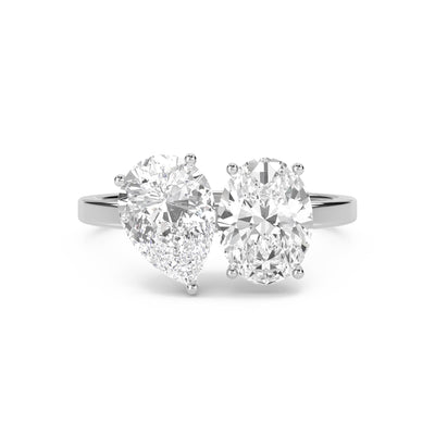Pear & Oval Toi et Moi Diamond Ring (Silver) - image 1
