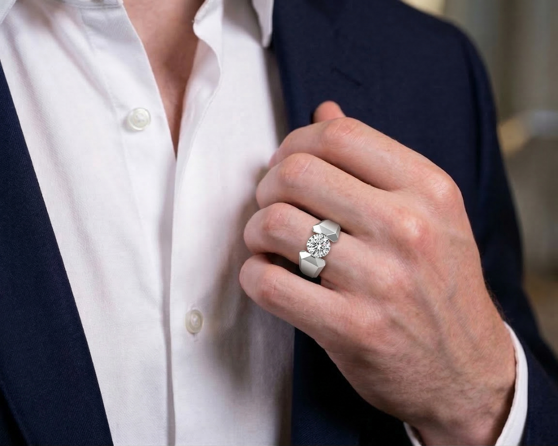 Trendy Round Diamond Solitaire Mens Ring