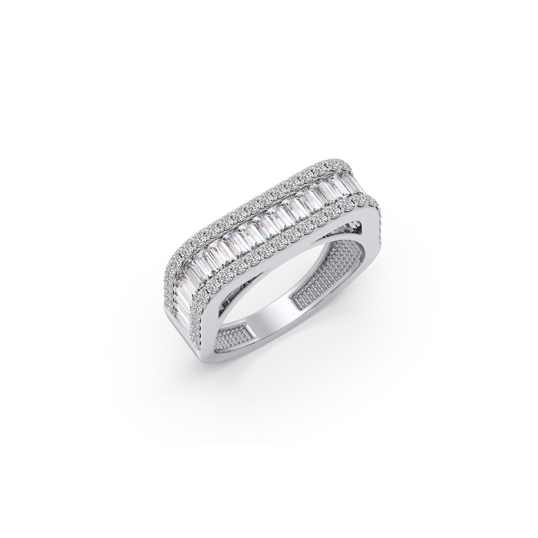 Baguette & Round Diamond Statement Band Ring (Silver)