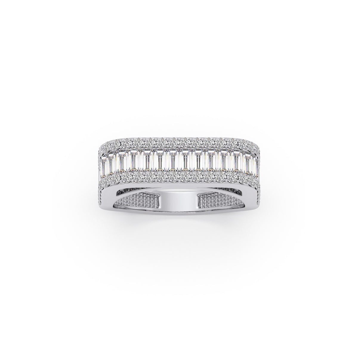Baguette & Round Diamond Statement Band Ring (Silver)