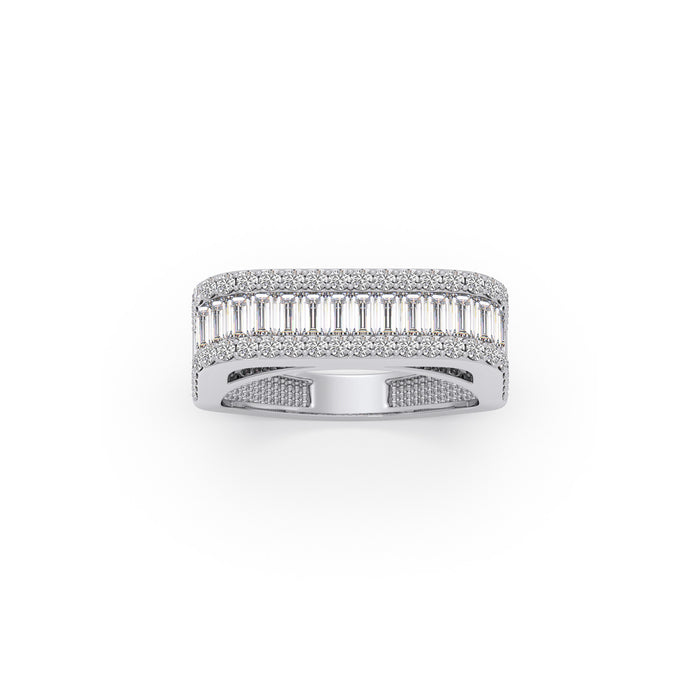 Baguette & Round Diamond Statement Band Ring (Silver)