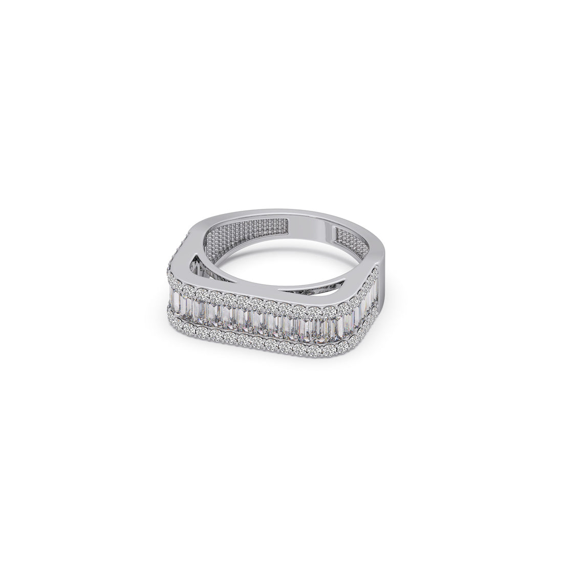 Baguette & Round Diamond Statement Band Ring (Silver)