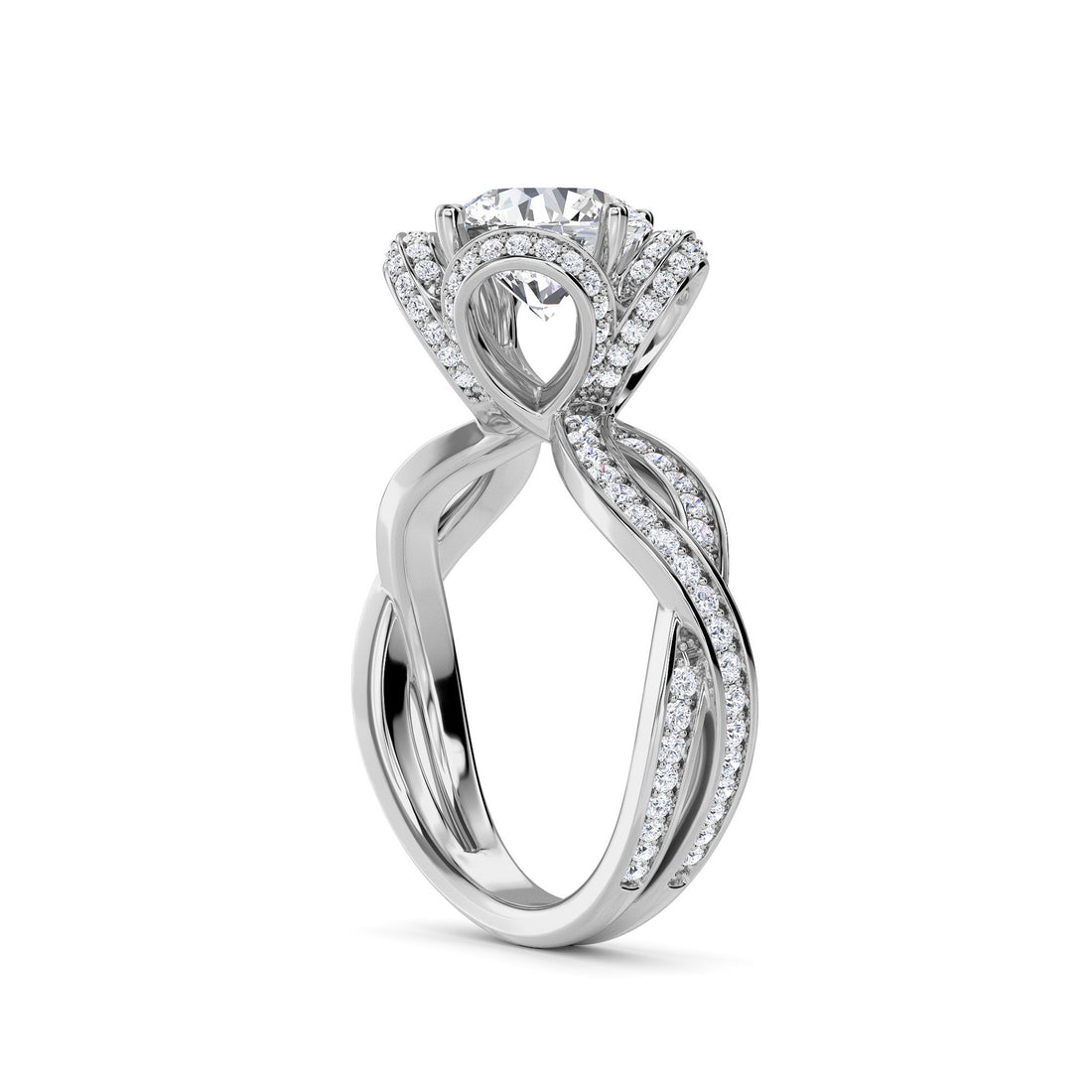 Gleaming Twisted Band Diamond Ring (Silver)