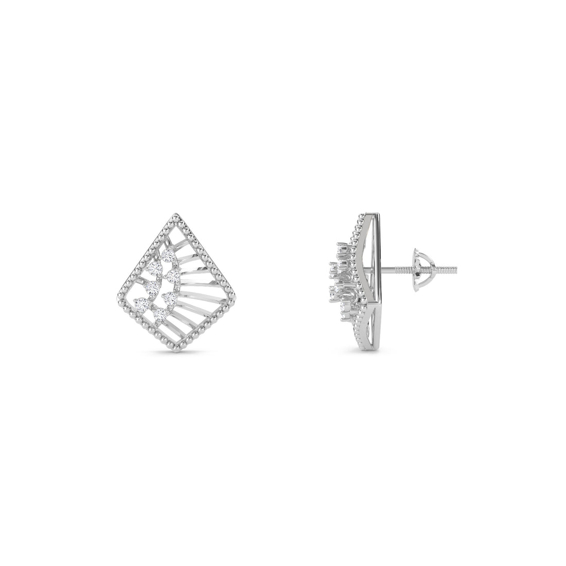 Kite Shape Diamond Grils Studs Earrings (Silver)