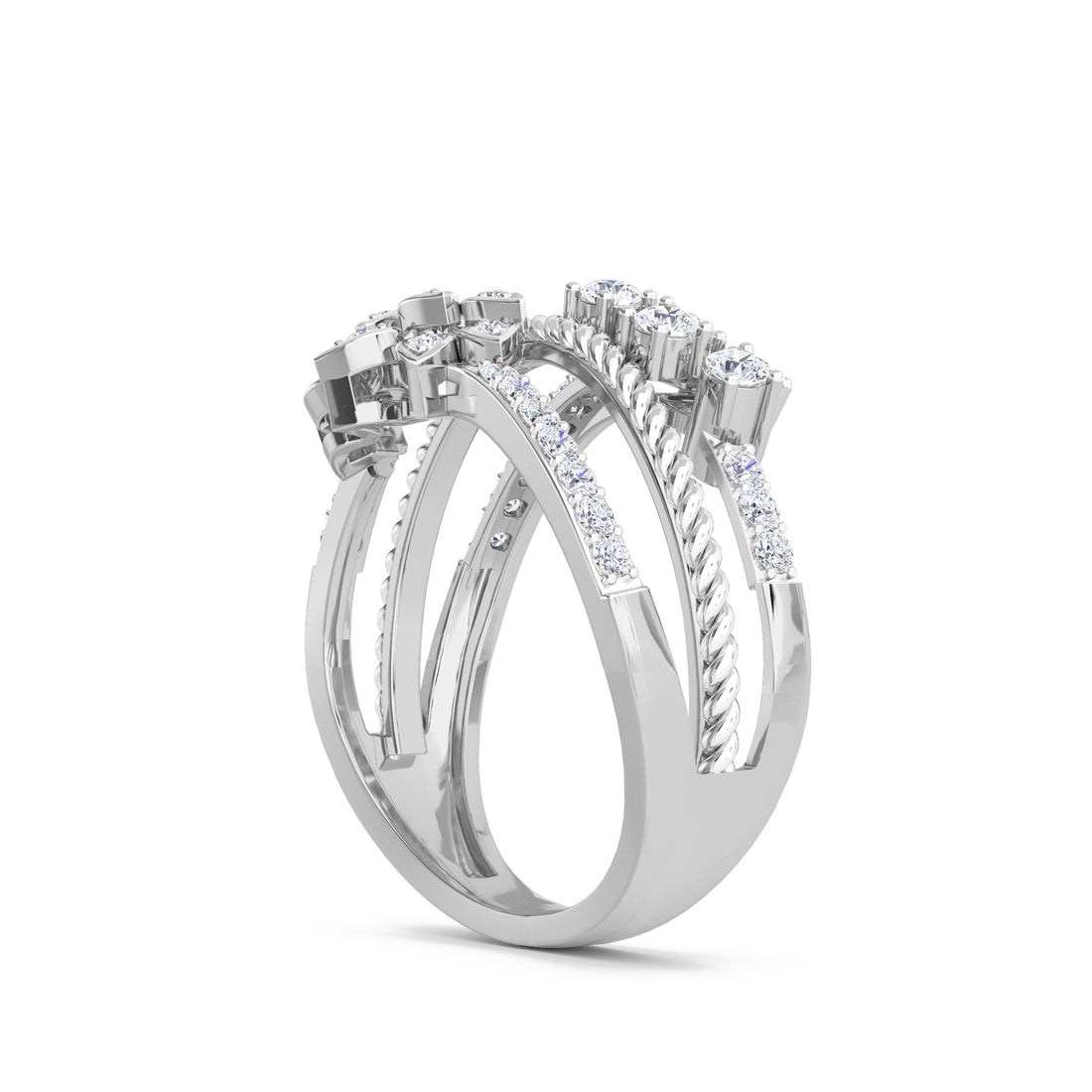 Regal Diamond Cocktail Wedding Ring (Silver)