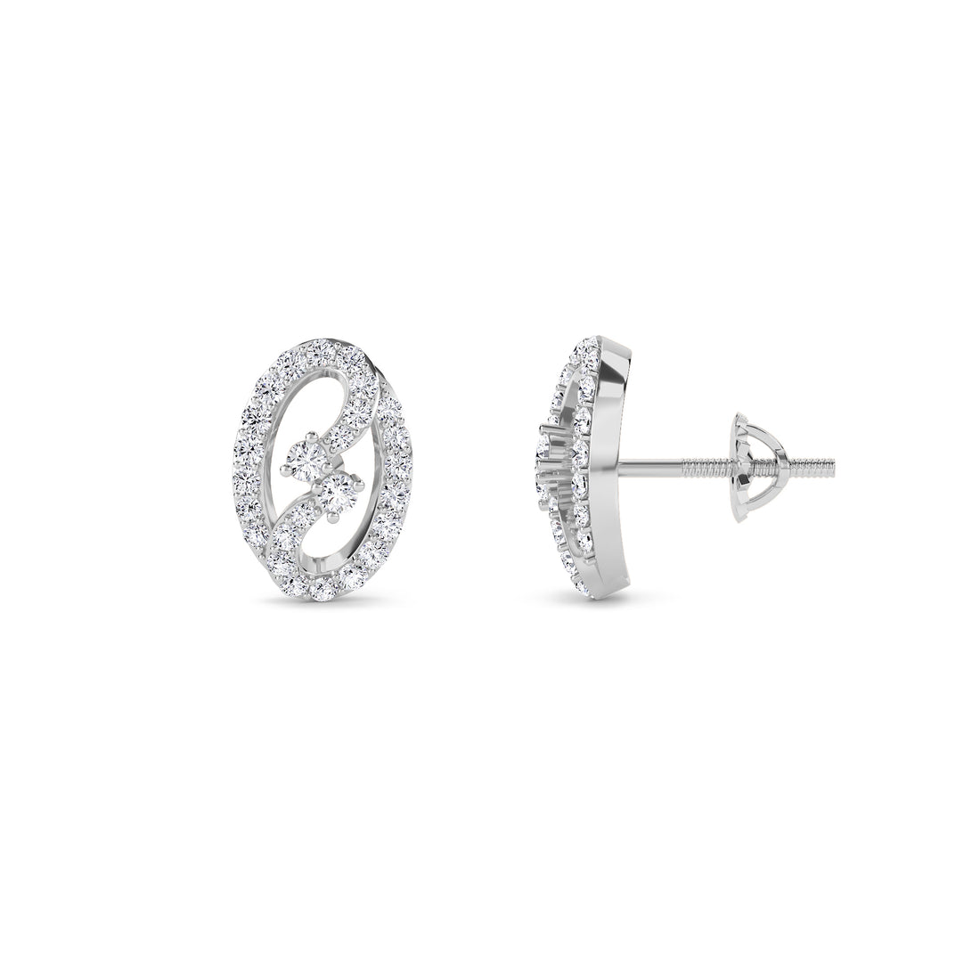 Dazzel Oval Shaped Diamond Dainty Studs (Silver)
