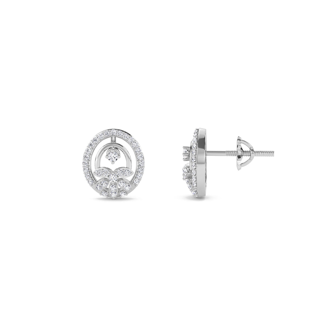Stylish Round Diamond Swirl Grils Studs (Silver)