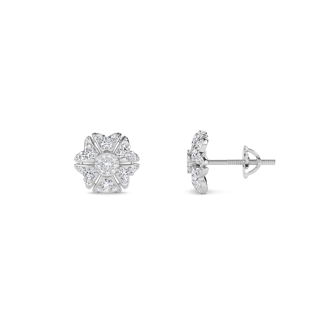 Diamond Cluster Flower Studs (Silver)