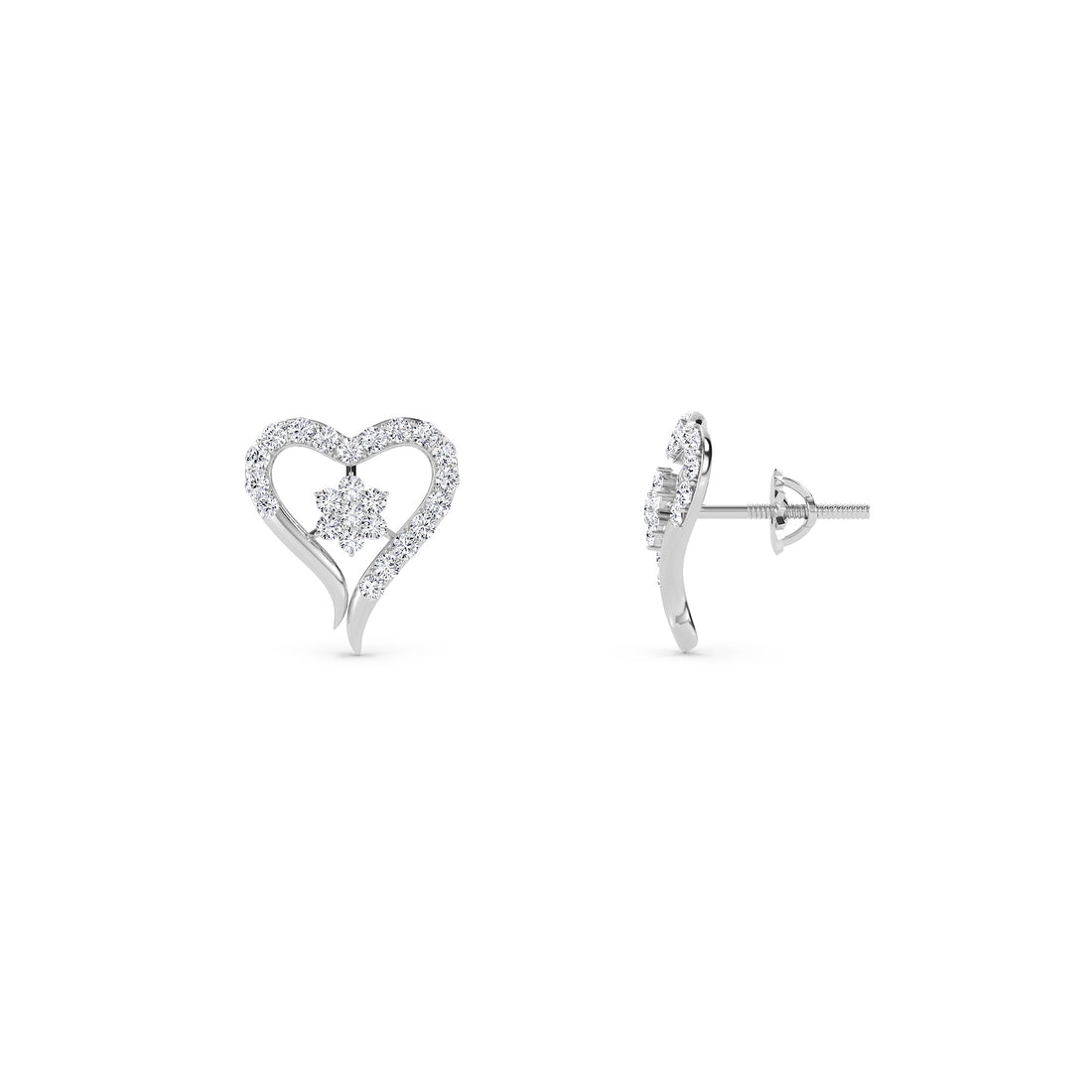 Lovely Heart Shaped Diamond Studs Earrings (Silver)