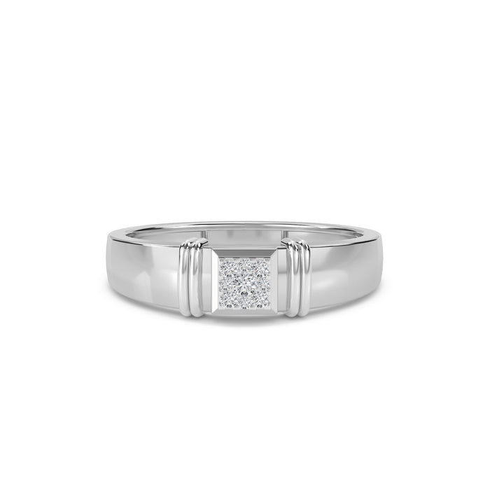 Princess Shape Diamond Cluster Two Tone Mens Ring (Silver)
