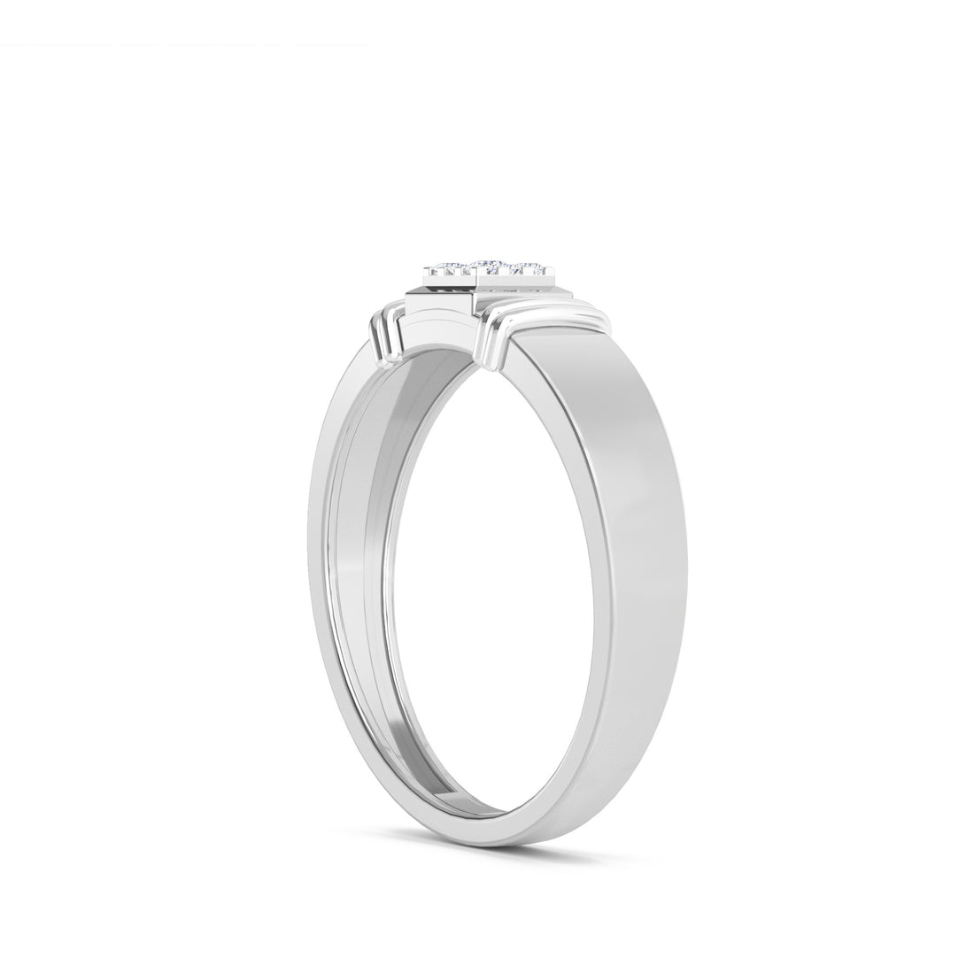 Princess Shape Diamond Cluster Two Tone Mens Ring (Silver)