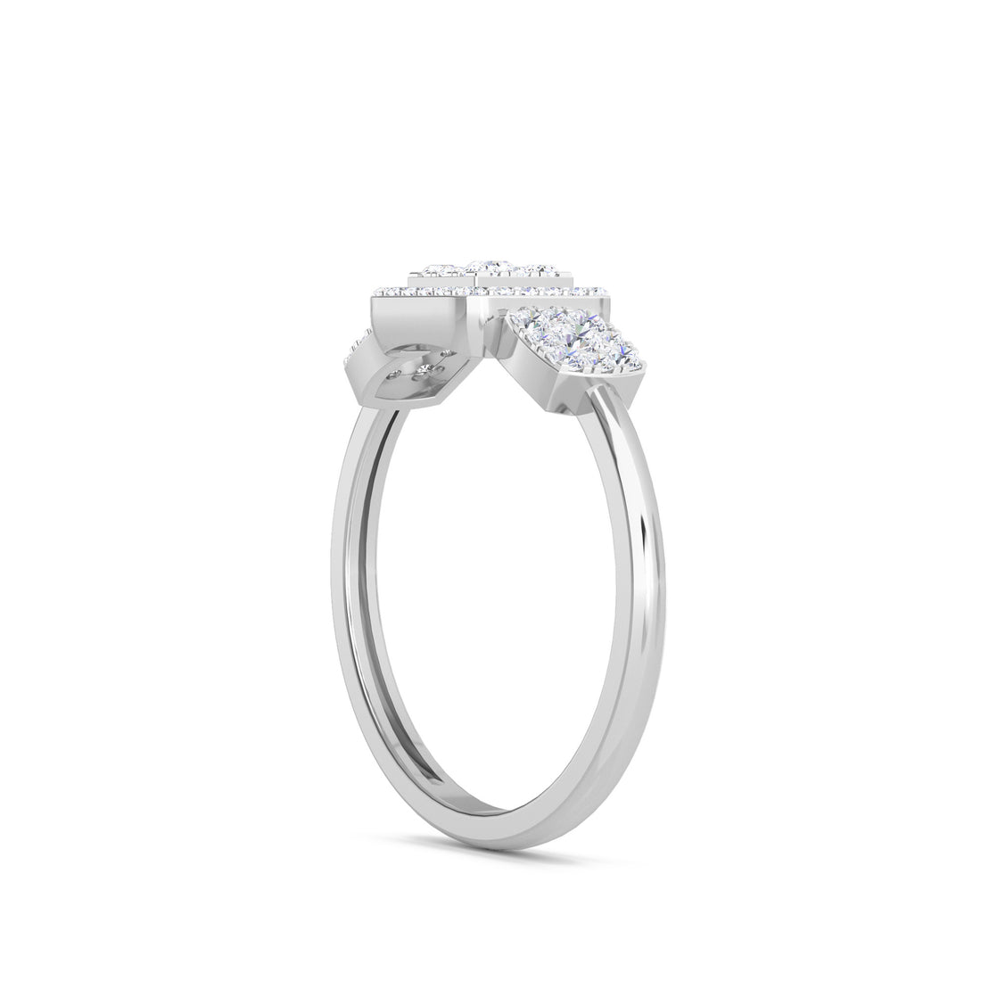 Modern Cluster Diamond Three Stone Style Ring (Silver)