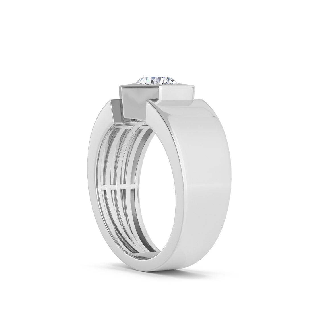 Forever One Round Diamond Hexagon Shape Mens Ring (Silver)
