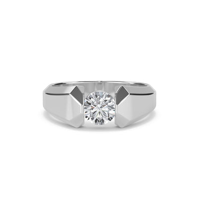 Trendy Round Diamond Solitaire Mens Ring (Silver)