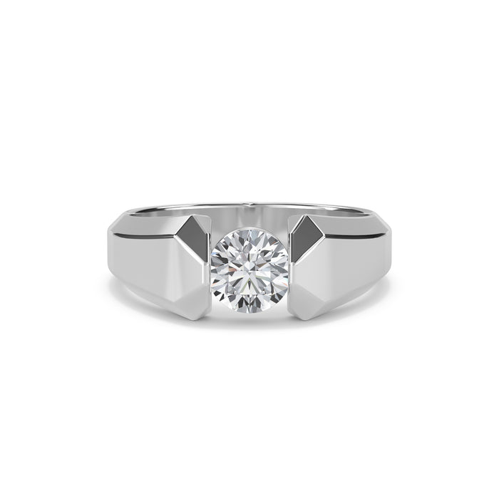 Trendy Round Diamond Solitaire Mens Ring (Silver)