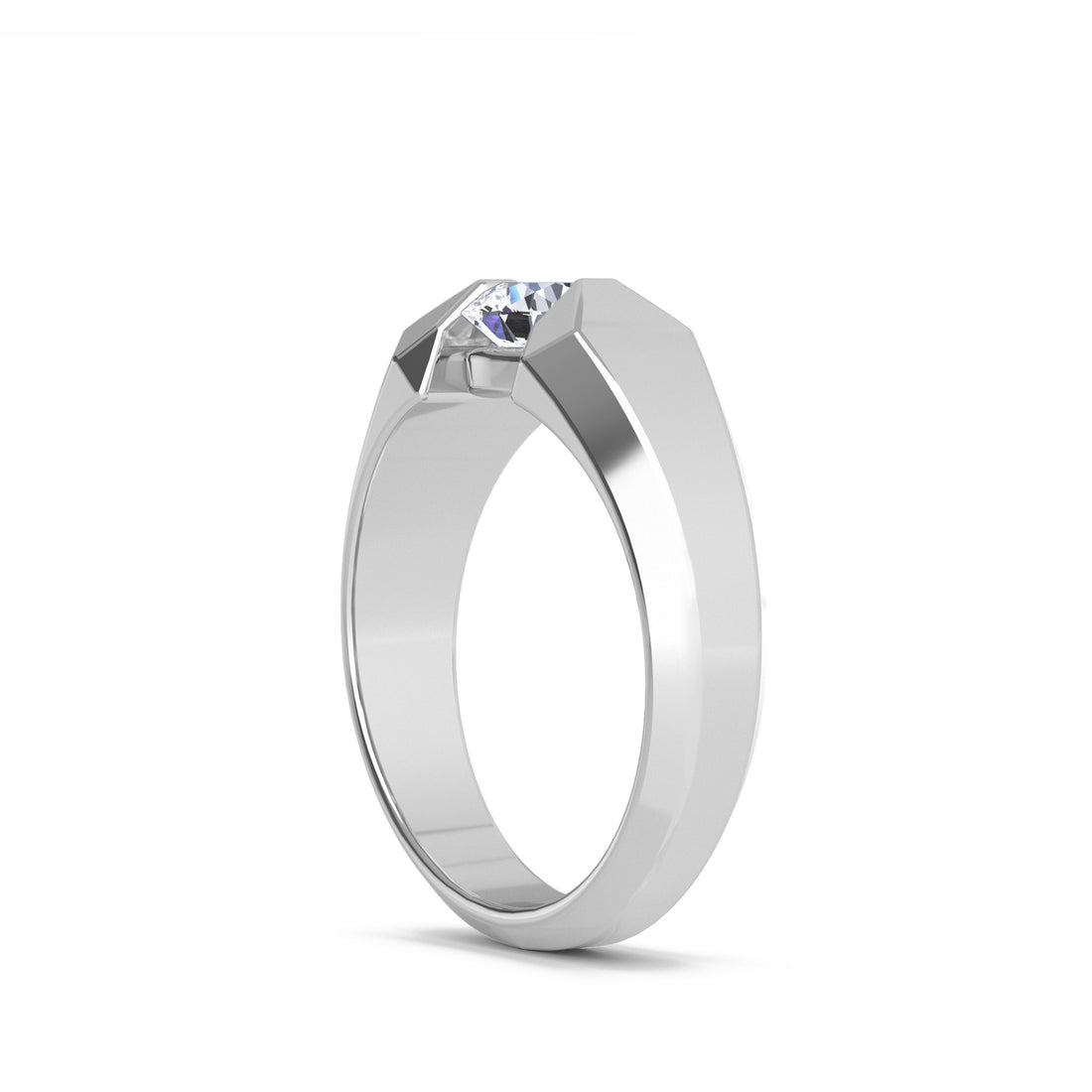 Trendy Round Diamond Solitaire Mens Ring (Silver)