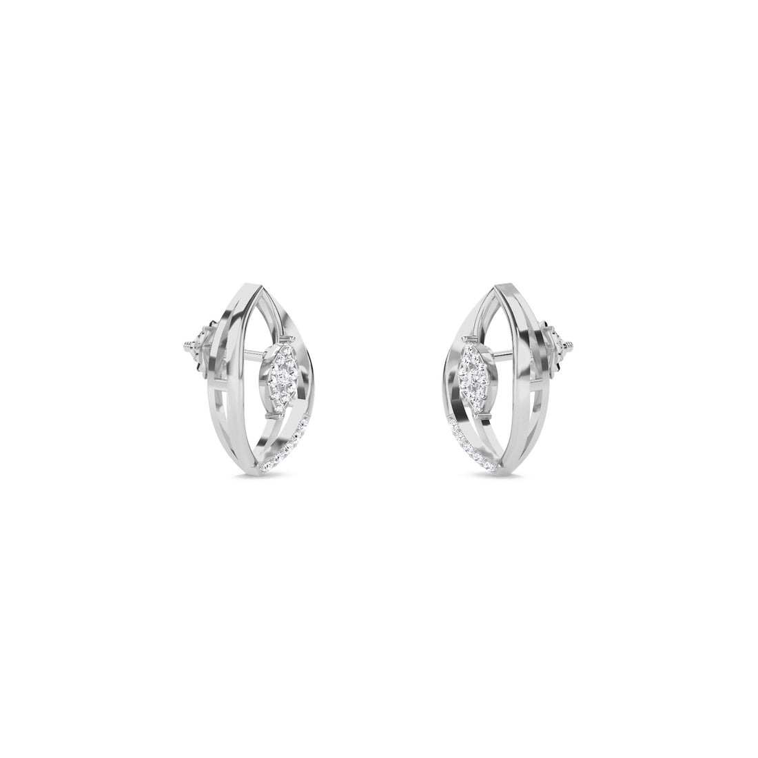 Marquise Shped Leaf Diamond Studs Earrings (Silver)