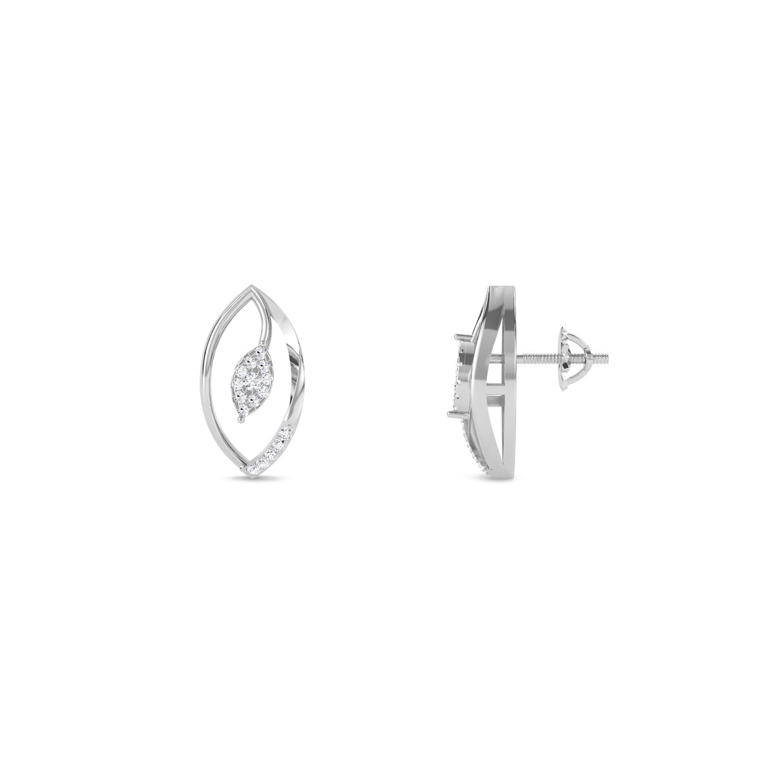 Marquise Shped Leaf Diamond Studs Earrings (Silver)