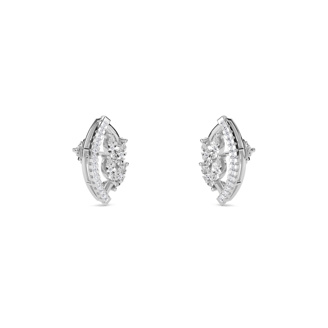 Classic Marquise Shaped Diamond Leaf Studs (Silver)