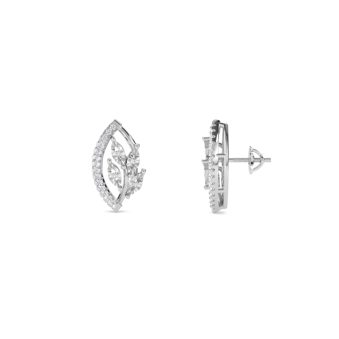 Classic Marquise Shaped Diamond Leaf Studs (Silver)