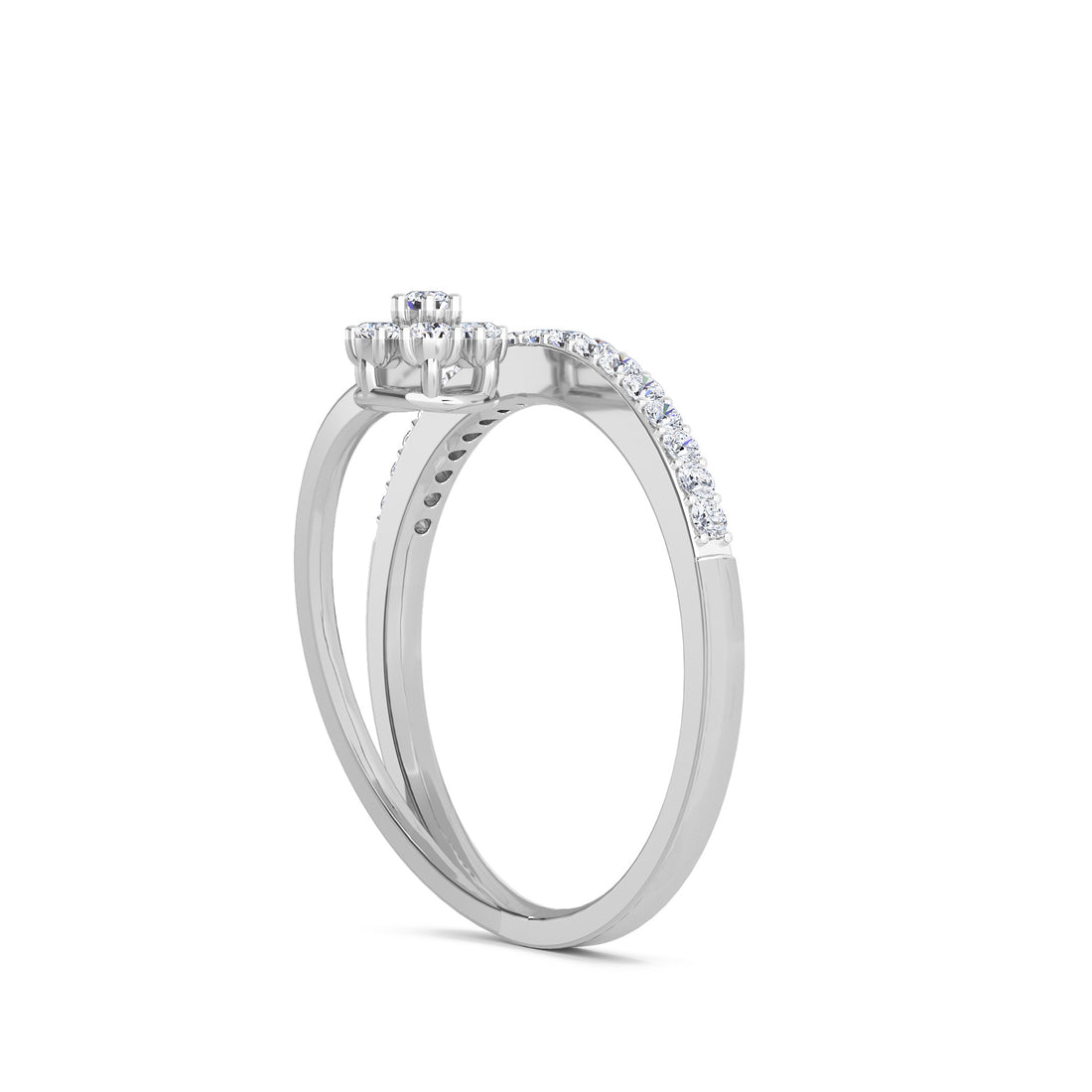 Natural Double Band Flower Diamond Ring (Silver)