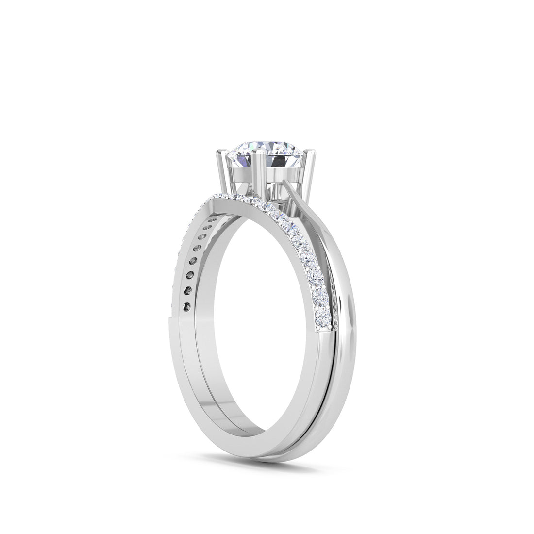Forever Diamond Solitare Ring Matching Curved Band (Silver)