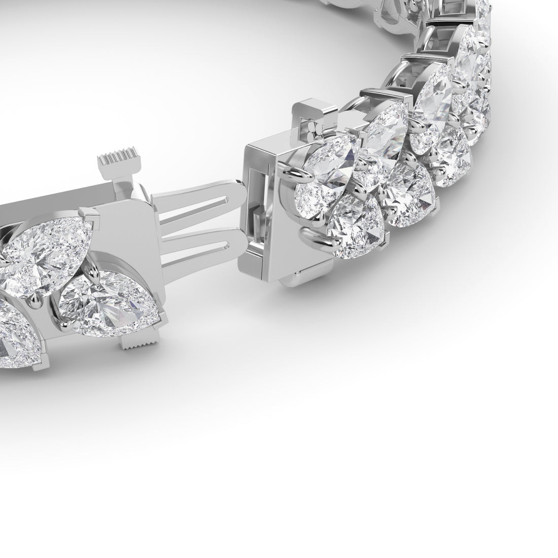 Antique Pear Shaped Double Row Diamond Bracelet in white gold, clasp detail - lab grown diamond bracelet from Everlight Jewels