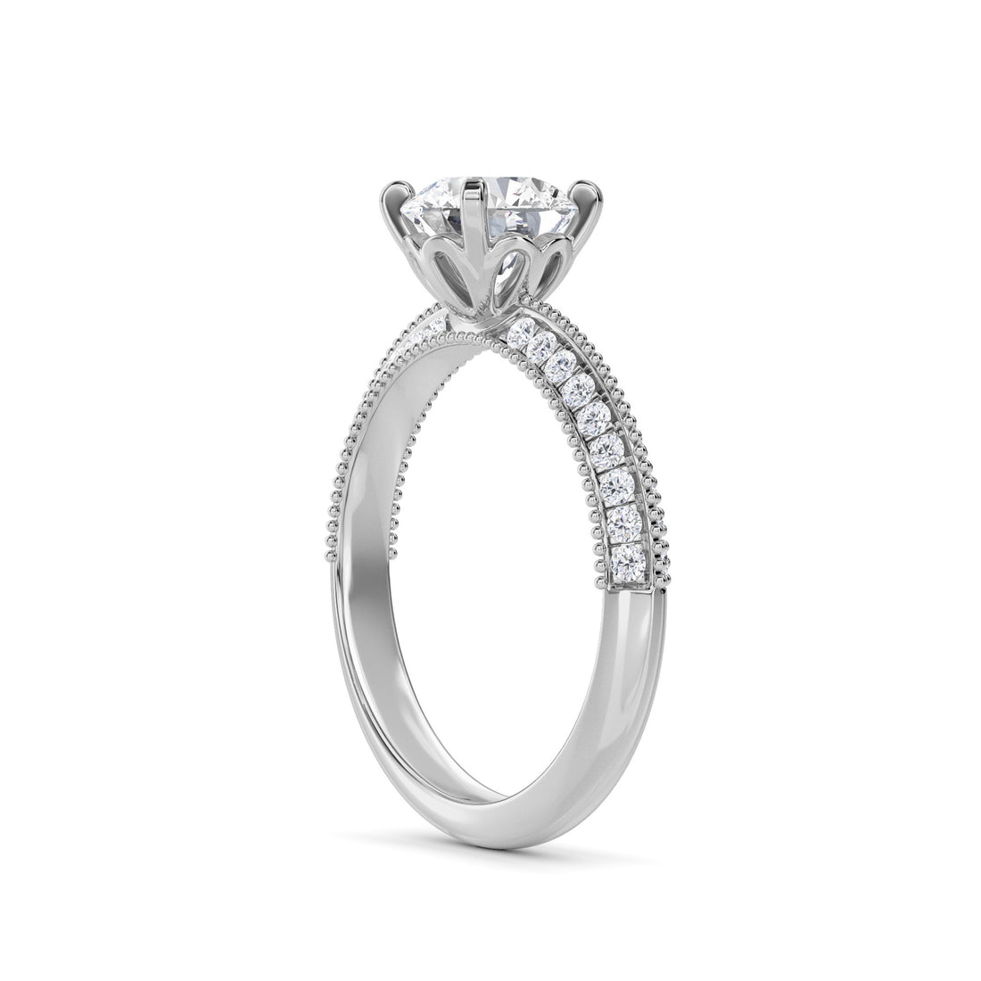 Exquisite Round Diamond Milgrain Set Ring (Silver)