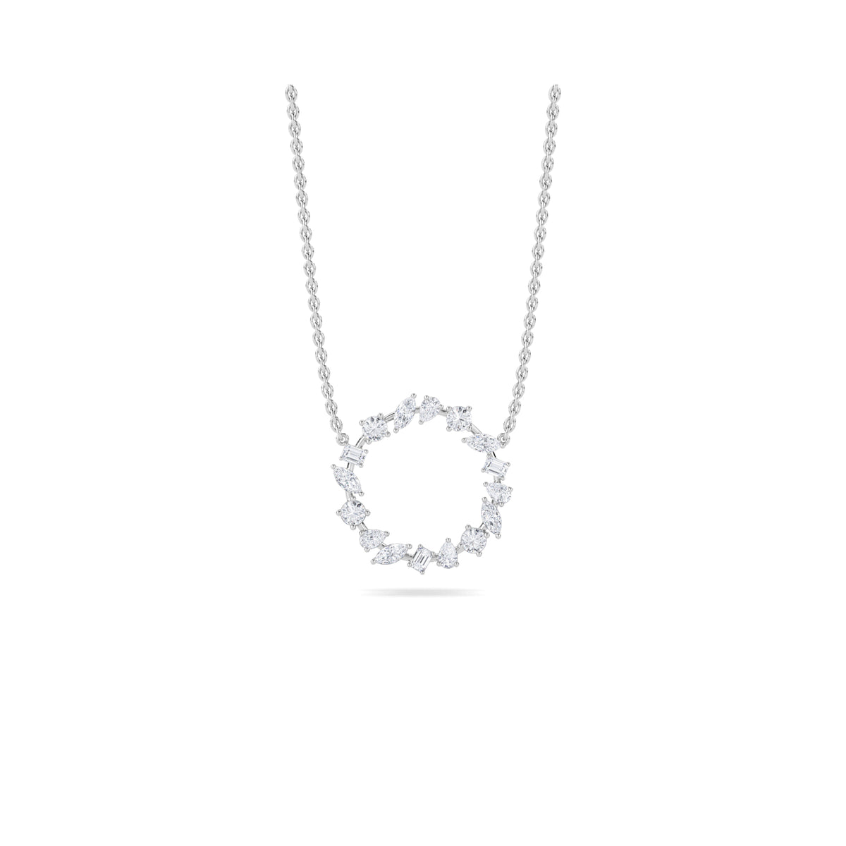 14K Rose Gold Mixed Diamond Circle Pendant (Silver)