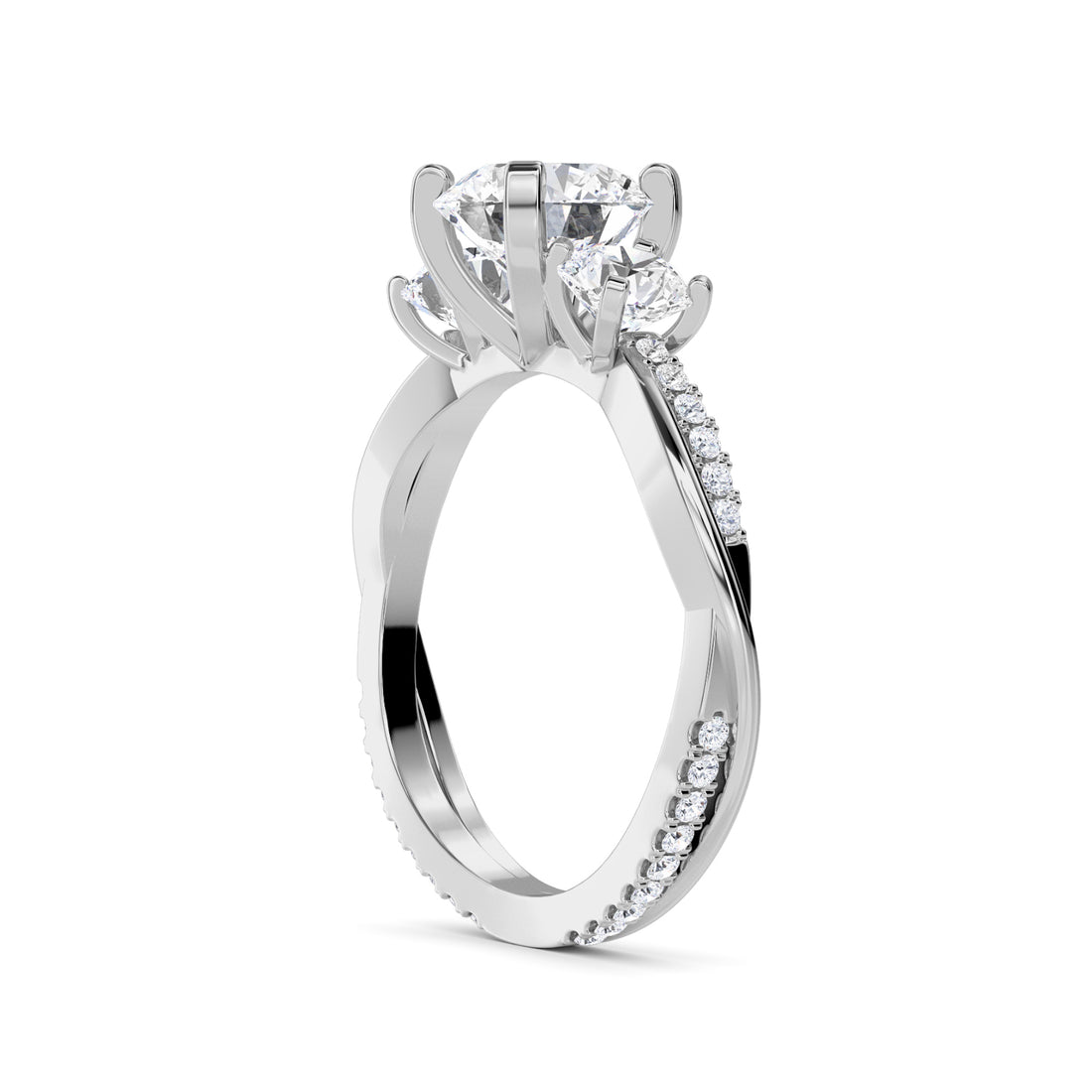 Genuine Three Stone Twisted Band Diamond Ring (Silver)