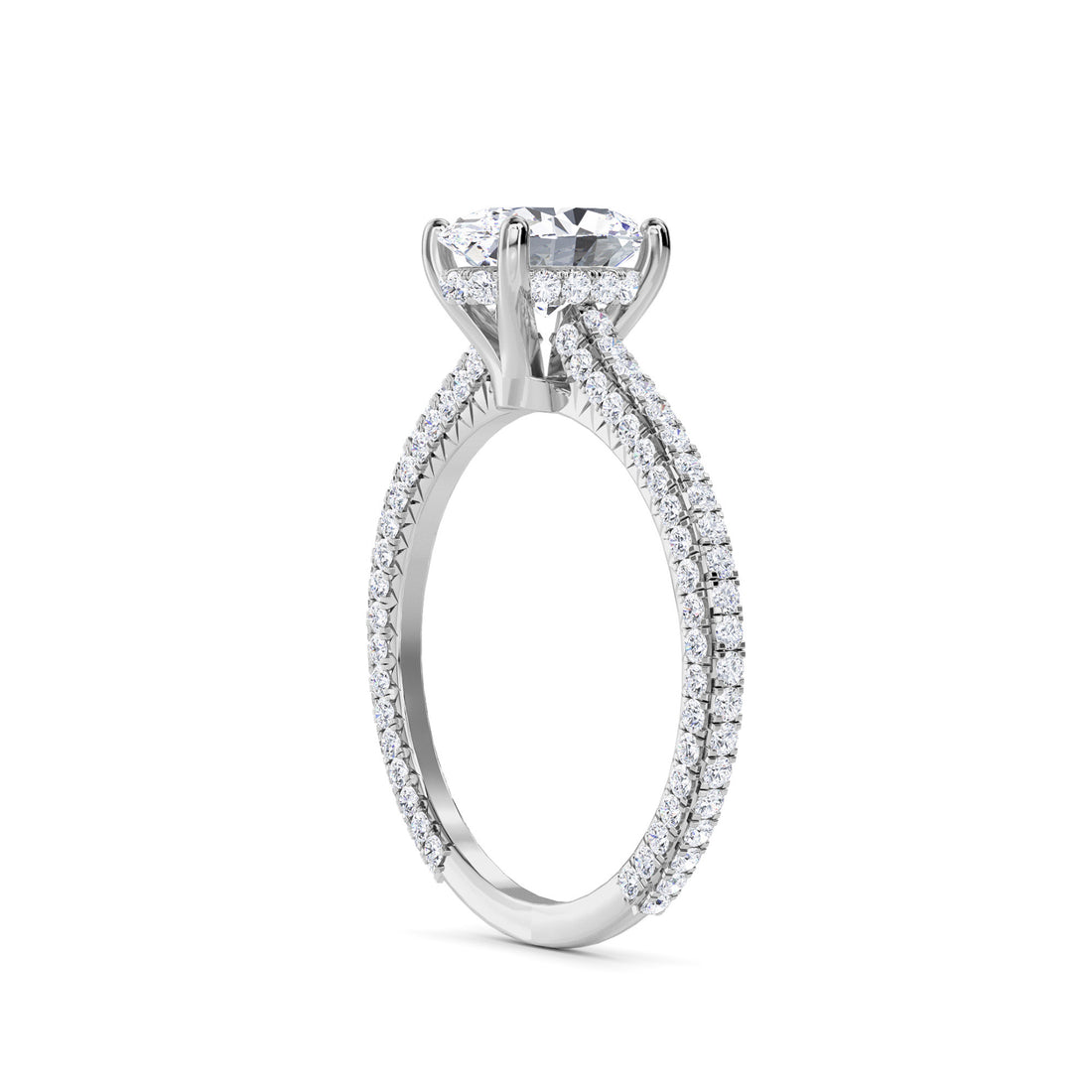 Oval Cut Pave Lab Grown Diamond Wedding Ring (Silver)
