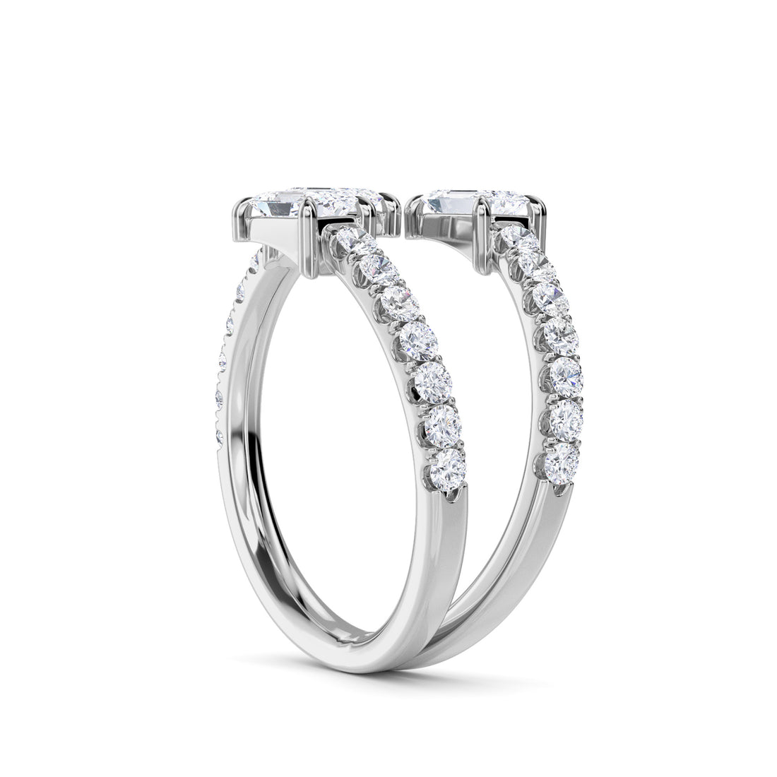 Open Bypass Style Baguette Diamond Dainty Band (Silver)