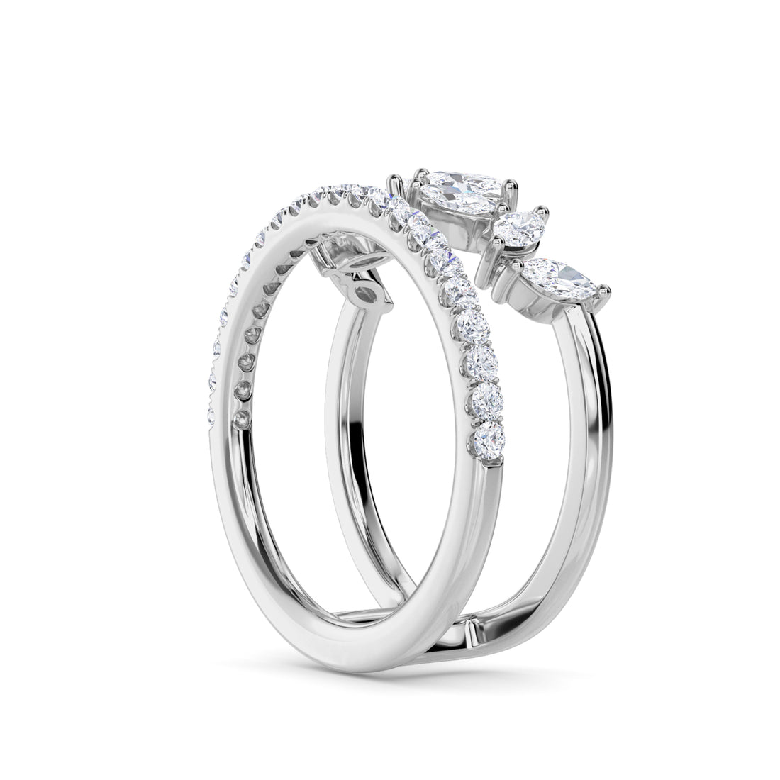Crown Shape Round & Marquise Lab Grown Diamond Band (Silver)