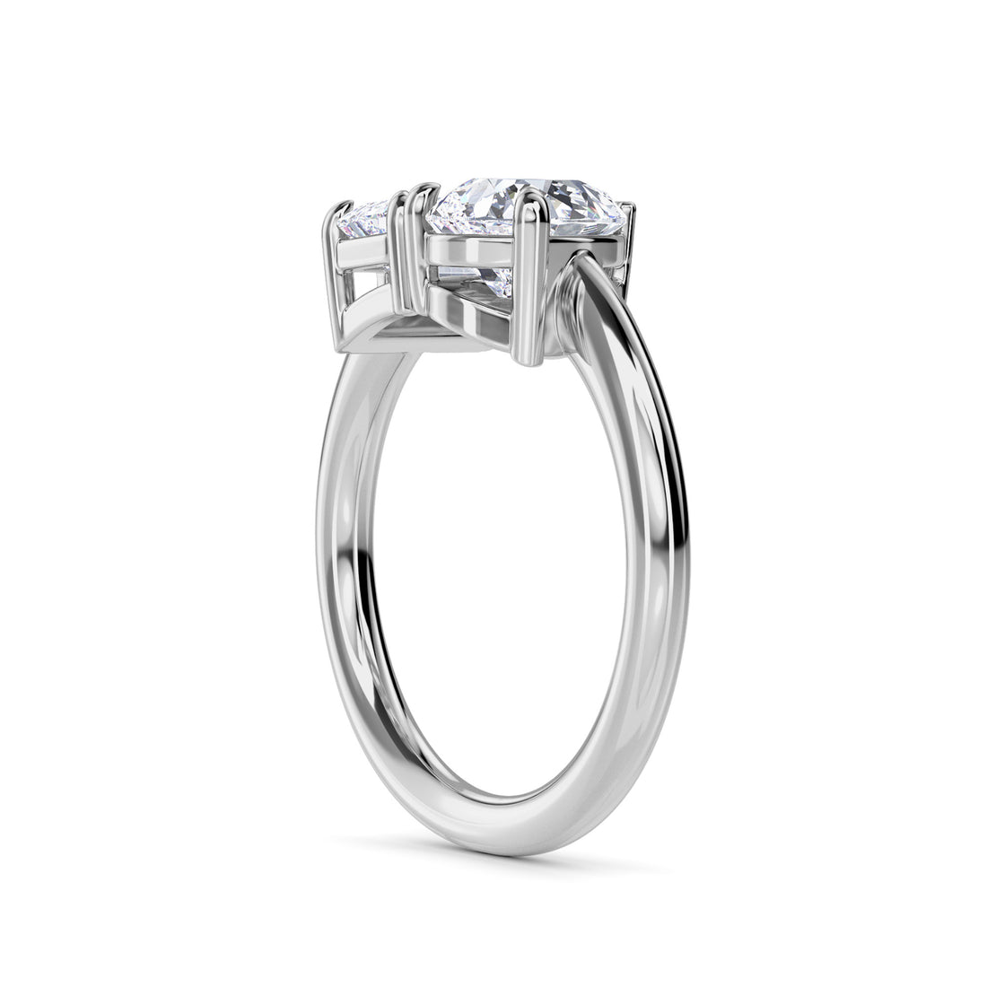 Toi et Moi Emerald & Pear Cut Diamond Engagement Ring (Silver)