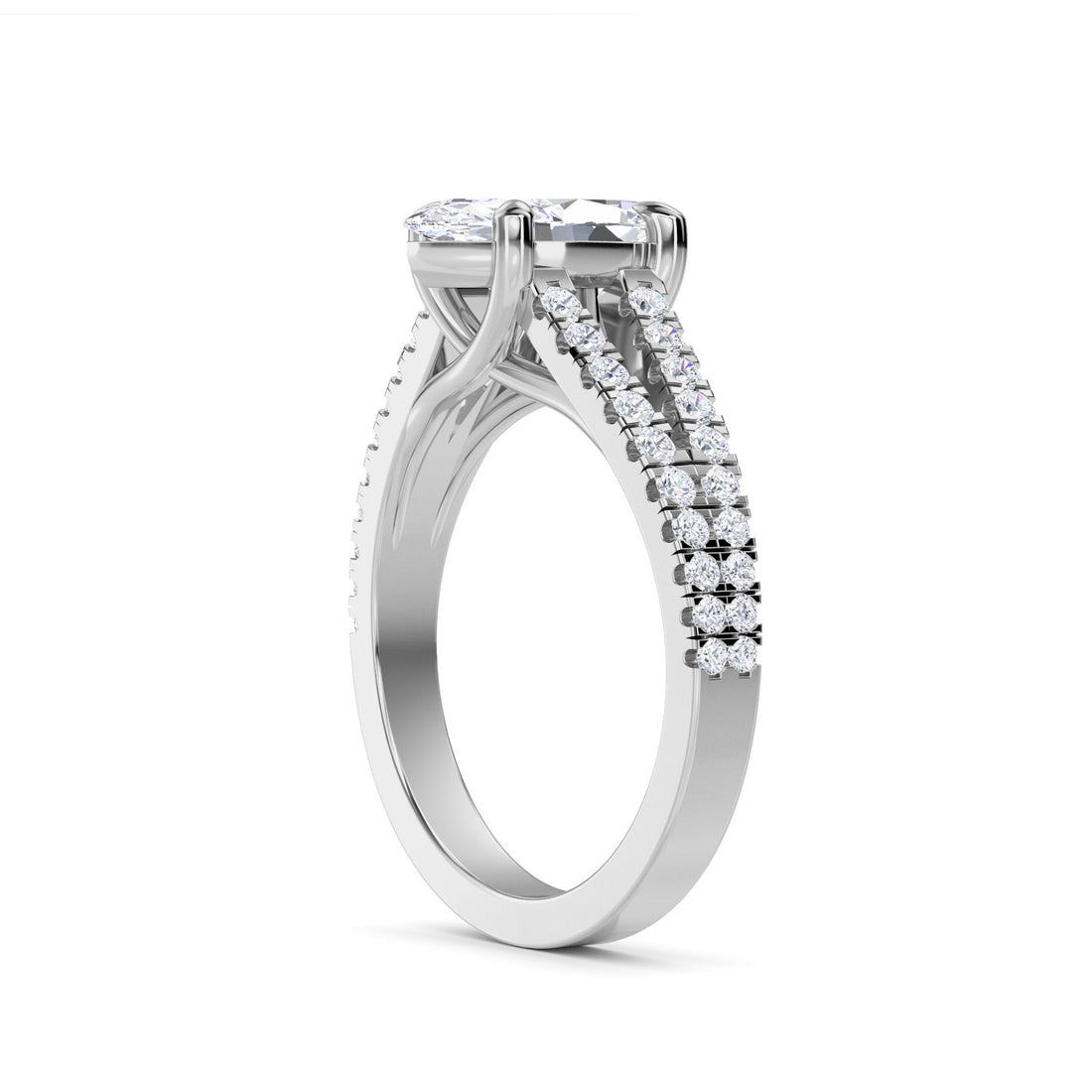 Regal Pave Split Shank Marquise Diamond Ring (Silver)