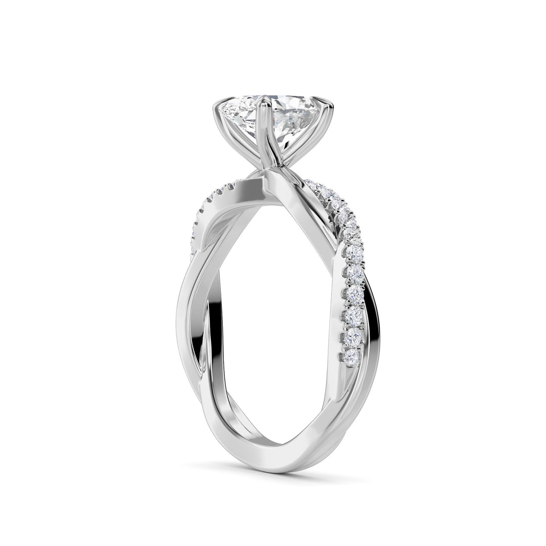 Oval Cut Twisty Band Art Deco Ring For Bridal (Silver)