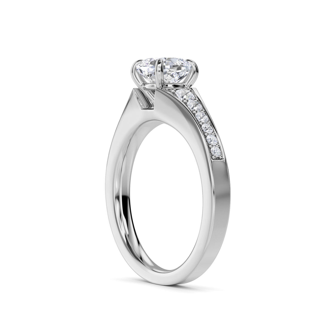 Classic Cushion Diamond Solitaire With Accent Ring (Silver)
