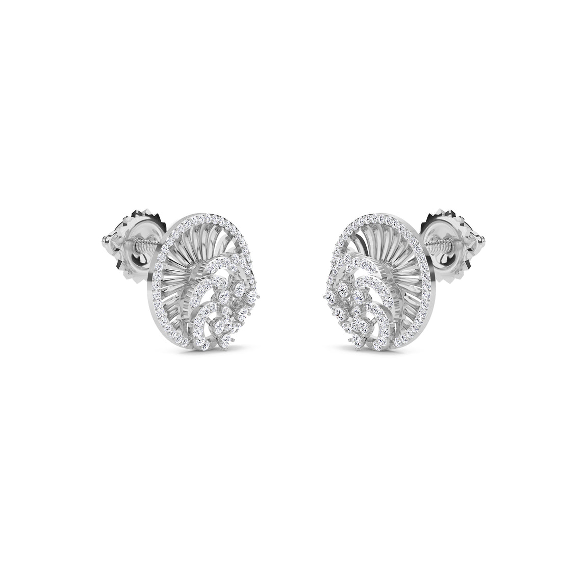 Charming Diamond Cluster Swirl Studs Earrings (Silver)