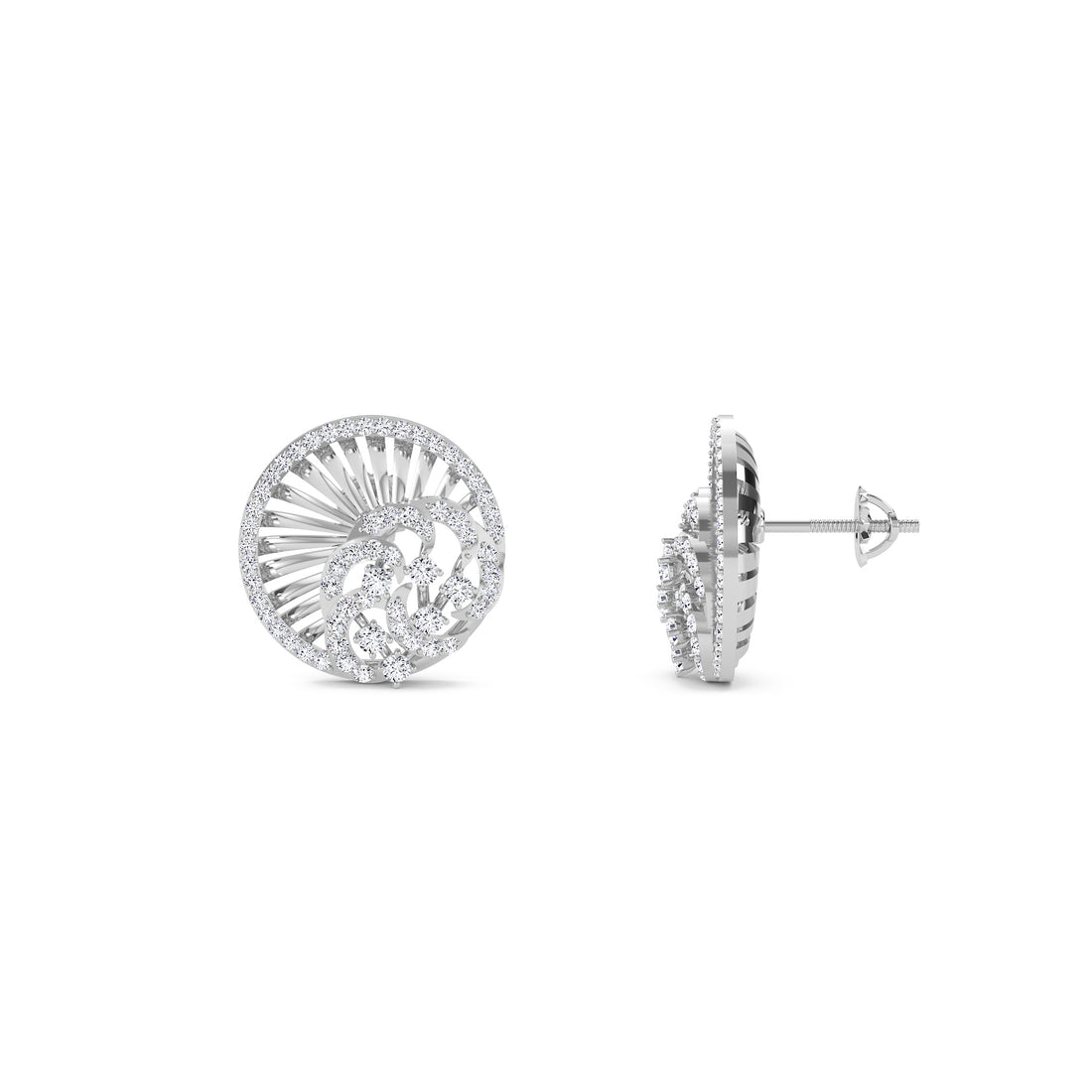 Charming Diamond Cluster Swirl Studs Earrings (Silver)